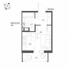 ЖК «Монография», планировка студии, 23.30 м²
