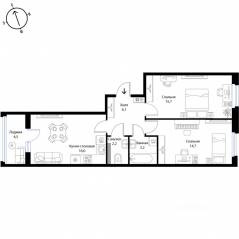 МЖК «Экография», планировка 2-комнатной квартиры, 60.20 м²