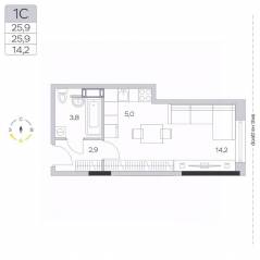 ЖК «Пироговская Ривьера», планировка студии, 25.70 м²