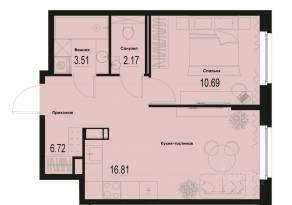 ЖК «ID Murino III», планировка 1-комнатной квартиры, 39.90 м²