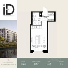 ЖК «ID Petrogradskaya», планировка студии, 25.10 м²