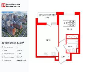 ЖК «Город звезд», планировка 1-комнатной квартиры, 32.30 м²