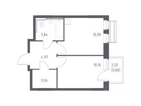 ЖК «Рублевский Квартал», планировка 1-комнатной квартиры, 33.25 м²