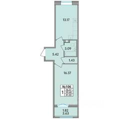 ЖК «Рождественский квартал», планировка 1-комнатной квартиры, 41.30 м²
