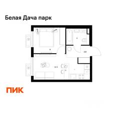 ЖК «Белая Дача парк», планировка 1-комнатной квартиры, 30.90 м²