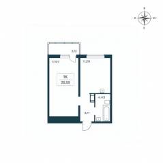 ЖК «Расцветай в Янино», планировка 1-комнатной квартиры, 38.50 м²