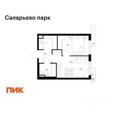 ЖК «Саларьево парк», планировка 1-комнатной квартиры, 33.60 м²