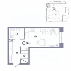 ЖК «Страна.Заречная», планировка студии, 32.30 м²