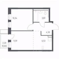ЖК «Пригород Лесное», планировка 1-комнатной квартиры, 34.80 м²