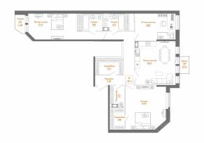 ЖК «Monodom Line», планировка 3-комнатной квартиры, 136.80 м²