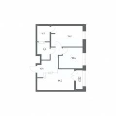 ЖК «NEWПИТЕР», планировка 2-комнатной квартиры, 57.22 м²
