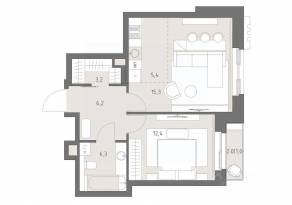 ЖК «Родина Парк», планировка 2-комнатной квартиры, 49.80 м²