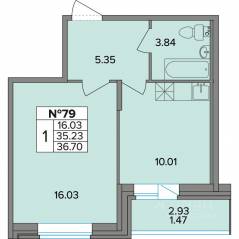 ЖК «Смарт», планировка 1-комнатной квартиры, 36.70 м²