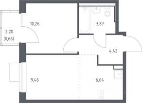 ЖК «Молжаниново», планировка 1-комнатной квартиры, 35.31 м²