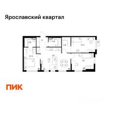 ЖК «Ярославский квартал», планировка 3-комнатной квартиры, 77.50 м²