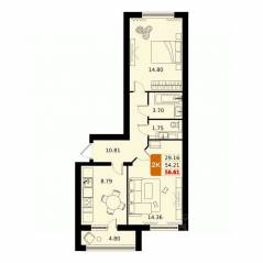 ЖК «ДОМодедово Парк», планировка 2-комнатной квартиры, 56.61 м²