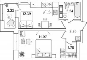 ЖК «БелАрт», планировка 1-комнатной квартиры, 36.79 м²