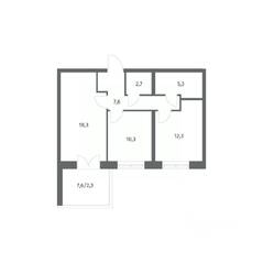 ЖК «NEWПИТЕР», планировка 2-комнатной квартиры, 58.73 м²