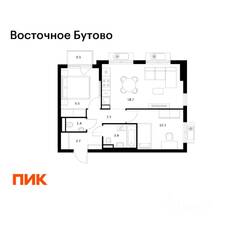 ЖК «Восточное Бутово», планировка 2-комнатной квартиры, 51.70 м²