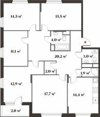 ЖК Миниполис «Восемь кленов», планировка 5-комнатной квартиры, 117.30 м²