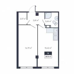 ЖК «Ромашки», планировка 1-комнатной квартиры, 40.90 м²