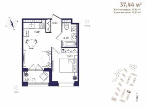 ЖК «Ranta Residence», планировка 1-комнатной квартиры, 37.44 м²
