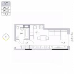 ЖК «Пироговская Ривьера», планировка студии, 25.80 м²