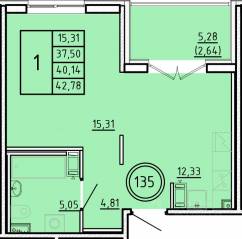 МЖК «Образцовый квартал 16», планировка 1-комнатной квартиры, 37.50 м²