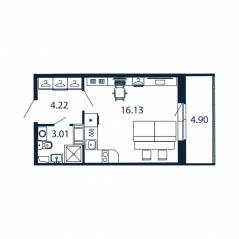 ЖК «Полис ЛАВрики», планировка студии, 22.90 м²