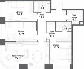 ЖК «Nagatino i-Land», планировка 3-комнатной квартиры, 106.80 м²