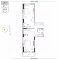ЖК «Пироговская Ривьера», планировка 1-комнатной квартиры, 53.50 м²