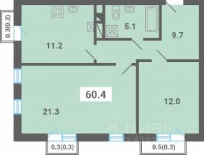МЖК «Южная Долина», планировка 2-комнатной квартиры, 60.40 м²
