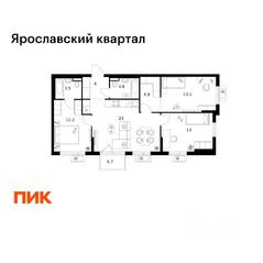 ЖК «Ярославский квартал», планировка 3-комнатной квартиры, 78.20 м²