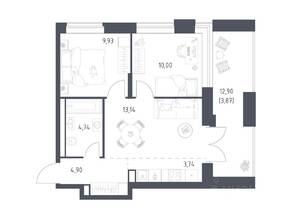 Апарт-комплекс «Верейская 41», планировка 2-комнатной квартиры, 50.32 м²
