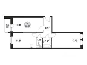 ЖК «Дом на Сиреневой (Щелково)», планировка 2-комнатной квартиры, 66.32 м²