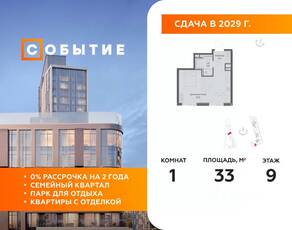 ЖК «Событие», планировка студии, 33.00 м²