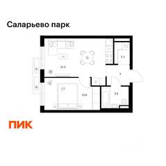 ЖК «Саларьево парк», планировка 1-комнатной квартиры, 35.70 м²