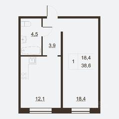ЖК «Дом на набережной», планировка 1-комнатной квартиры, 38.40 м²
