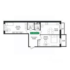ЖК «Sertolovo Park», планировка 2-комнатной квартиры, 60.44 м²