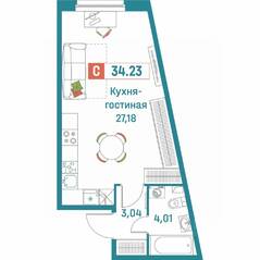 ЖК «Графика», планировка студии, 34.23 м²