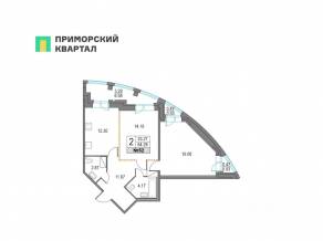 ЖК «Приморский квартал», планировка 2-комнатной квартиры, 64.28 м²