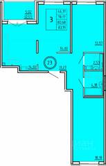 МЖК «Образцовый квартал 16», планировка 3-комнатной квартиры, 78.17 м²