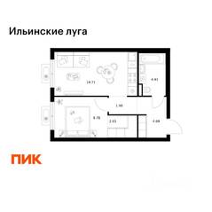 ЖК «Ильинские луга», планировка 1-комнатной квартиры, 37.22 м²