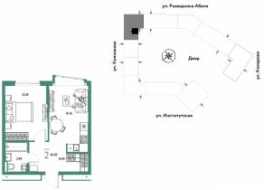 ЖК «Страна.Парковая», планировка 2-комнатной квартиры, 40.03 м²