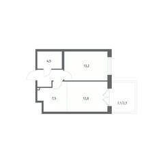 ЖК «Парусная 1», планировка 2-комнатной квартиры, 44.10 м²