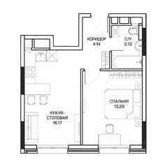 МФК «Clementine», планировка 1-комнатной квартиры, 37.20 м²