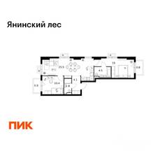 ЖК «Янинский лес», планировка 2-комнатной квартиры, 63.90 м²