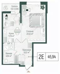 ЖК «Riga Hills», планировка 1-комнатной квартиры, 47.47 м²