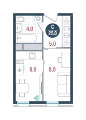 ЖК «Русич Кантемировский», планировка студии, 25.00 м²