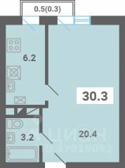 МЖК «Южная Долина», планировка 1-комнатной квартиры, 30.30 м²